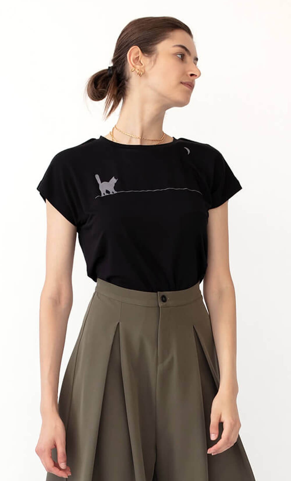 Fumi Cat-Moon Black T-Shirt