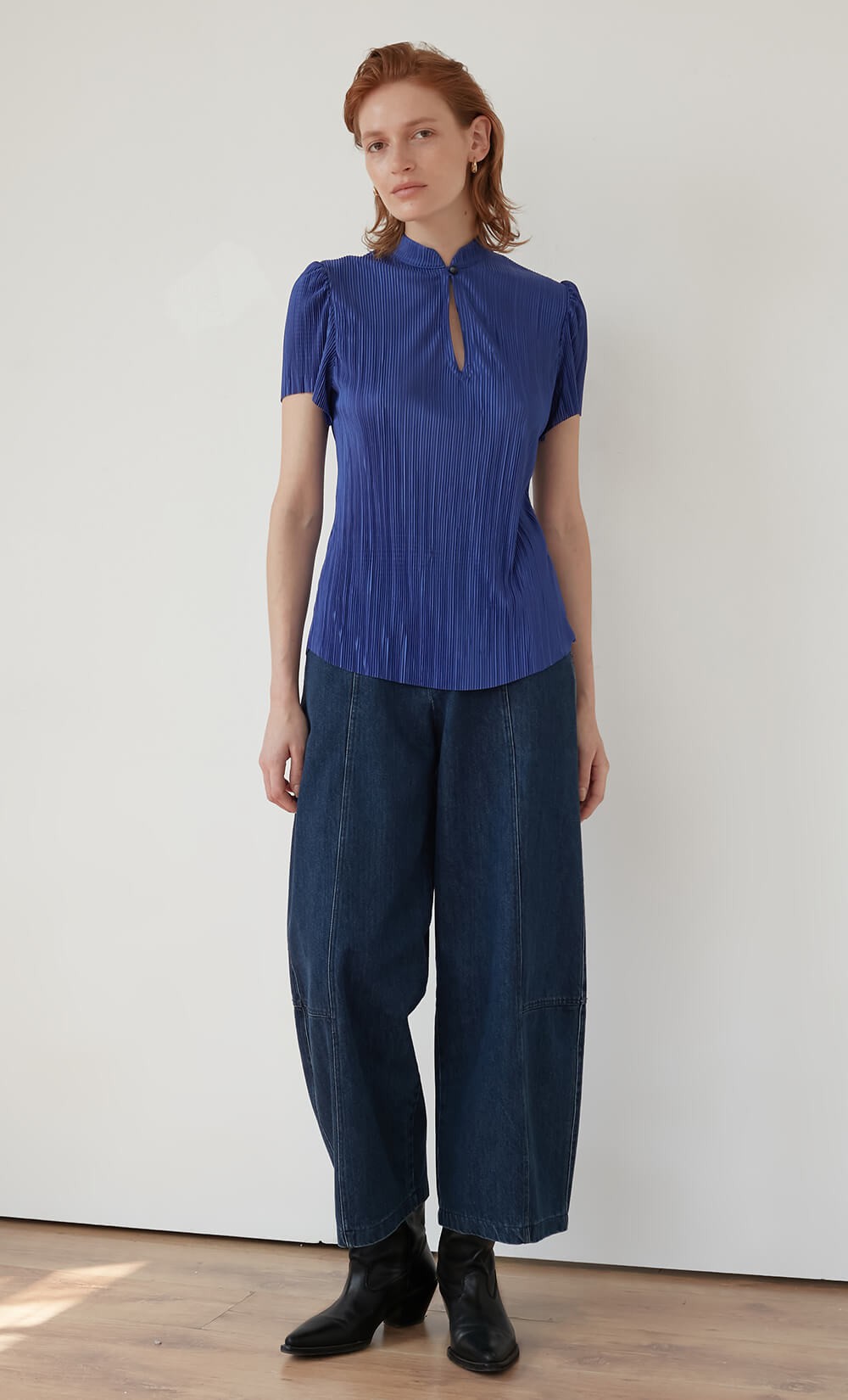 Blue Sitton Plissé Top