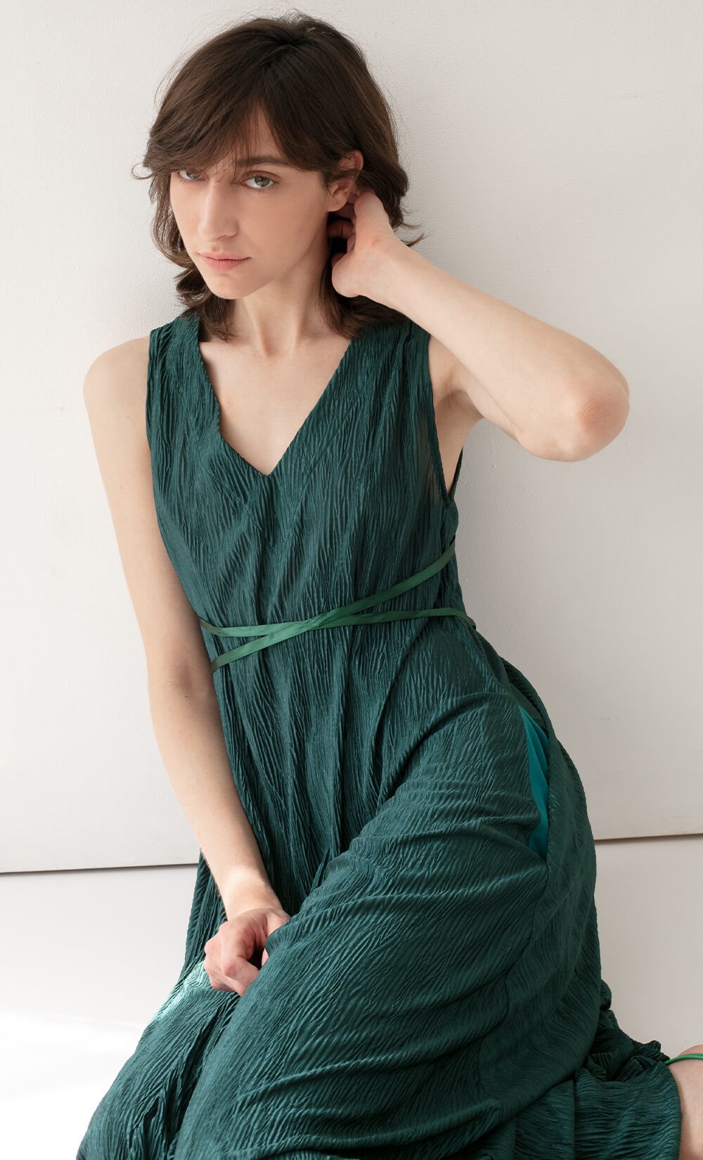 Green Coryse Plissé Dress