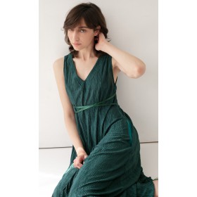 Green Coryse Plissé Dress