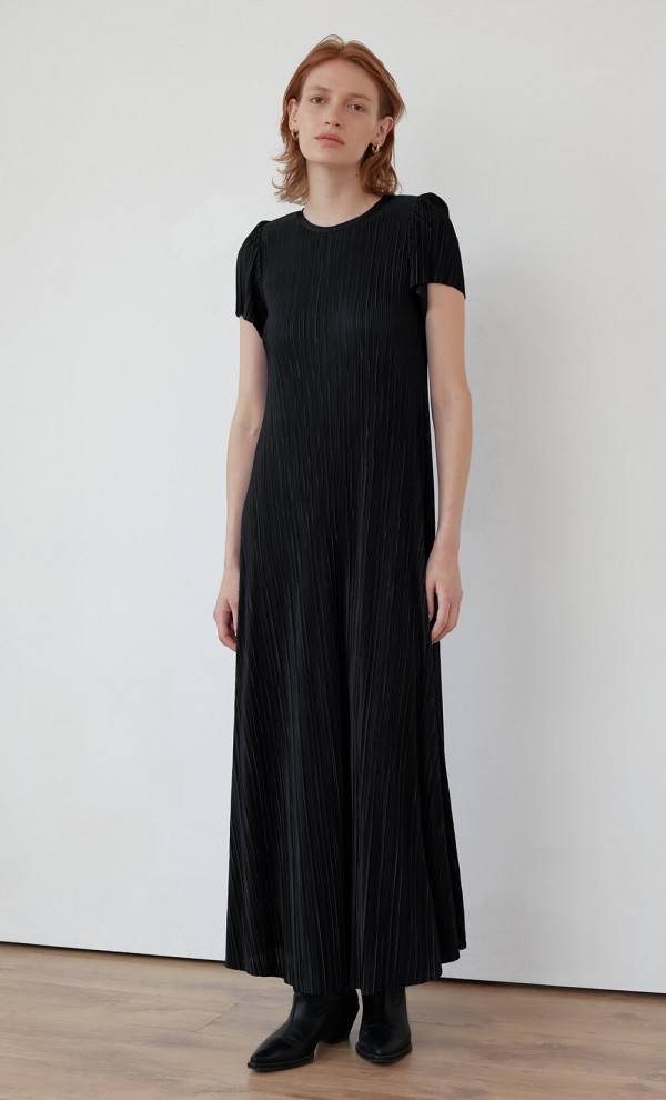 Black Sital Plissé Dress
